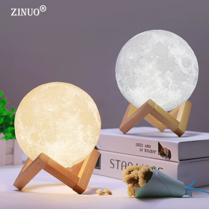 ZINUO Rechargeable Moon Lamp 2 Color Change 3D Light Touch