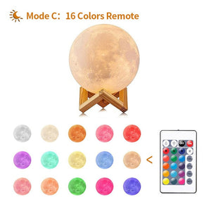 3D Print Moon Lamp Rechargeable Night Light RGB Color Change Touch