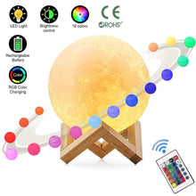 Load image into Gallery viewer, 3D Print Moon Lamp Rechargeable Night Light RGB Color Change Touch