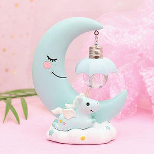 LED Night Light Unicorn Moon Resin Cartoon Night Lamp Luminaria