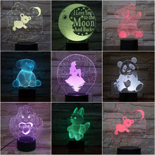 Load image into Gallery viewer, Moon Bear USB 3D LED Night Light Dog Panda Heart Lampara decorative