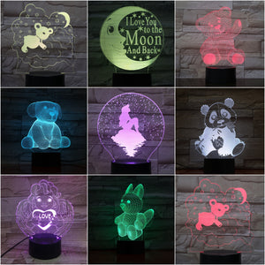 Moon Bear USB 3D LED Night Light Dog Panda Heart Lampara decorative