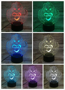 Moon Bear USB 3D LED Night Light Dog Panda Heart Lampara decorative