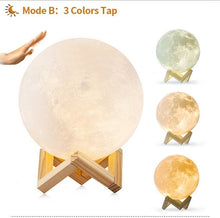 Load image into Gallery viewer, 3D Print Moon Lamp Rechargeable Night Light RGB Color Change Touch