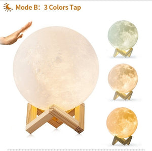 3D Print Moon Lamp Rechargeable Night Light RGB Color Change Touch